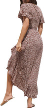 
                        
                          Load image into Gallery viewer, Miessial Women's Summer Chiffon V Neck Ruffle Maxi Dress Polka Dot Long Beach Wrap Dress
                        
                      