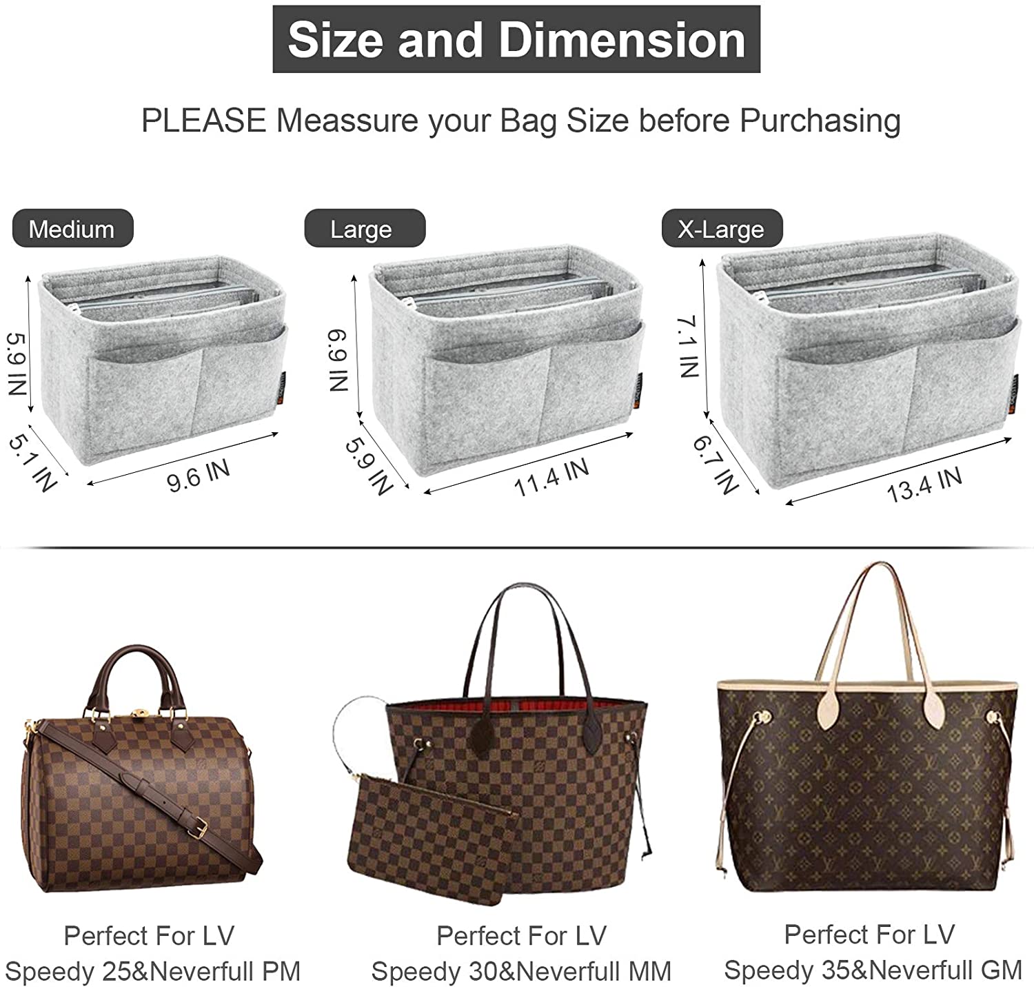Purse Organizer Insert, Handbag & Tote Organizer, Bag in Bag, Perfect for Speedy Neverfull and More