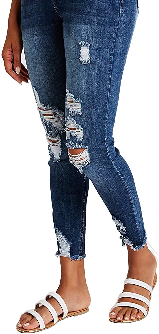 Resfeber Women's Ripped Boyfriend Jeans Cute Distressed Jeans Stretch Skinny Jeans with Hole