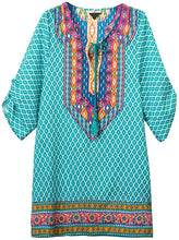 
                        
                          Load image into Gallery viewer, Women Bohemian Neck Tie Vintage Printed Ethnic Style Summer Shift Dress
                        
                      