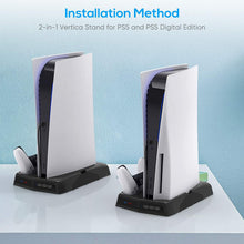 
                        
                          Load image into Gallery viewer, Vertical Charging Stand for PS5 Controllers with Cooling Fan - JOY2ESpree
                        
                      