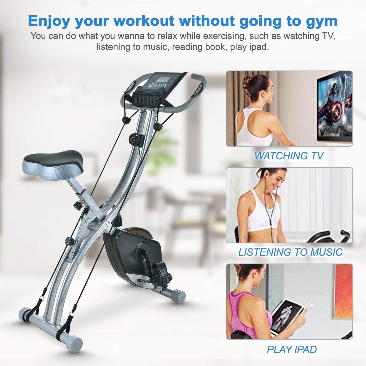 TECHMOO Folding Magnetic X Exercise Bike Portable Upright Recumbent 2 in 1 Stationary Bike - JOY2ESpree
