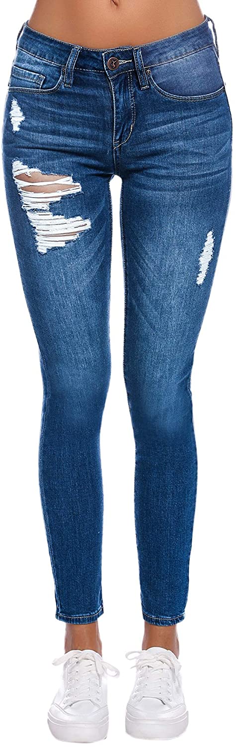 Resfeber Women's Ripped Boyfriend Jeans Cute Distressed Jeans Stretch Skinny Jeans with Hole
