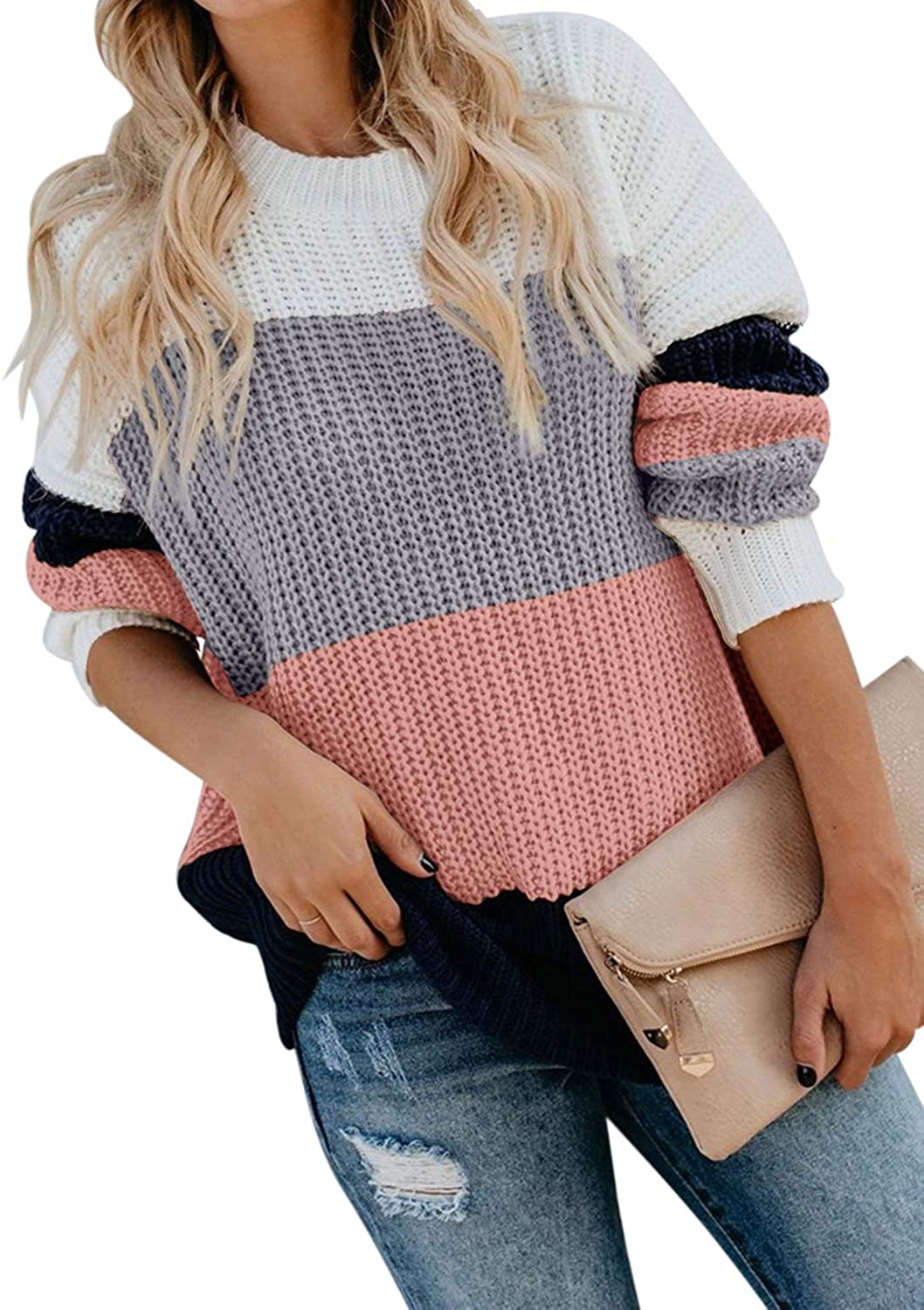 Dokotoo Womens Cute Soft Crewneck Long Sleeve Hollow Cable Knit Pullover Sweaters