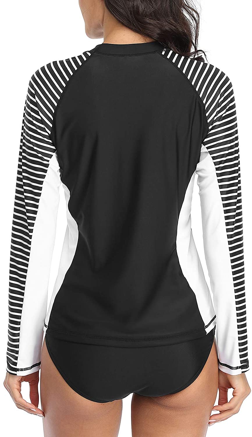CharmLeaks Women's Long Sleeve Rashguard UPF 50 Sun Protection Swimsuit Top Striped Swim Shirts