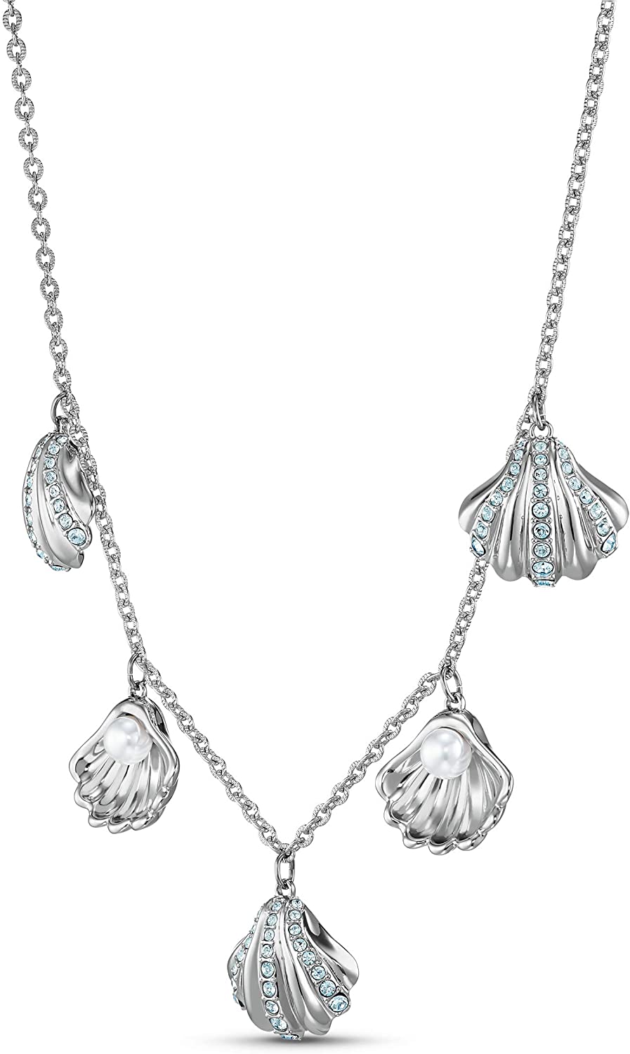 SWAROVSKI Women's Shell Jewelry Collection, Rhodium Finish, Aqua Blue Crystals - JOY2ESpree