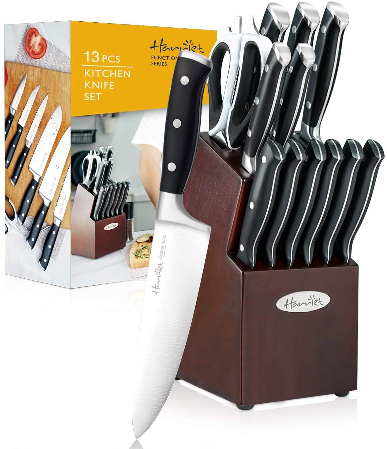Harriet Knife Set, 14-Piece Kitchen Knife Set with Block Wooden, German Stainless Steel Professional Chef Knife Set with Sharpener, White - JOY2ESpree