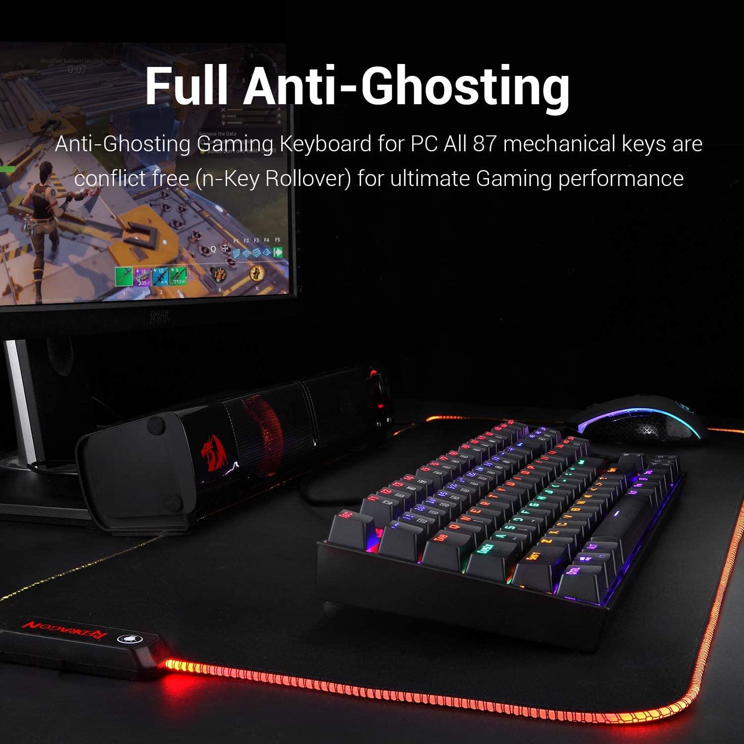 Redragon K552 Mechanical Gaming Keyboard RGB LED Rainbow Backlit Wired Keyboard with Red Switches for Windows Gaming PC (87 Keys, Black) - JOY2ESpree