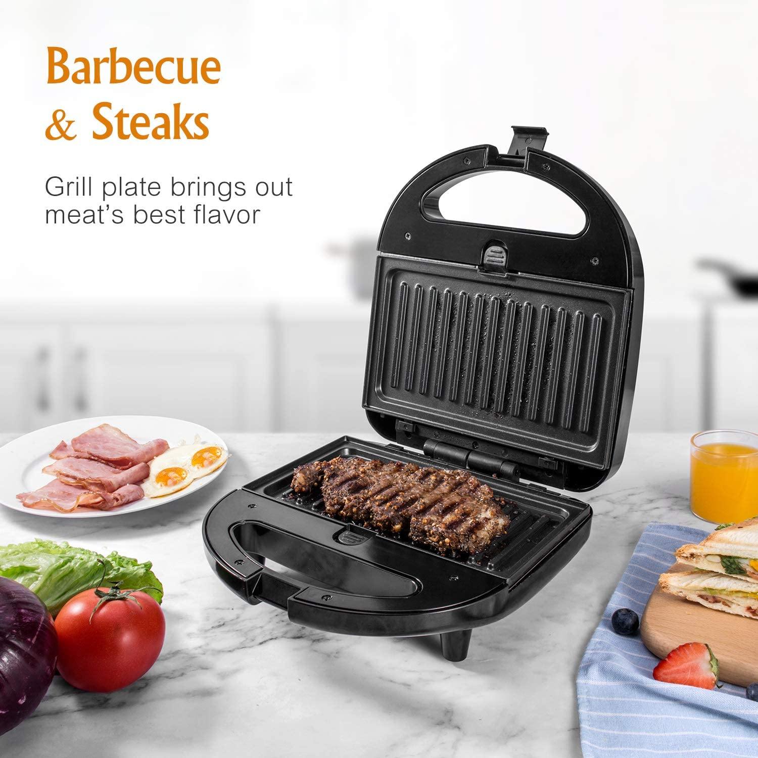 OSTBA Sandwich Maker, Toaster and Electric Panini Press with Non-stick plates, LED Indicator Lights, Cool Touch Handle, Black - JOY2ESpree