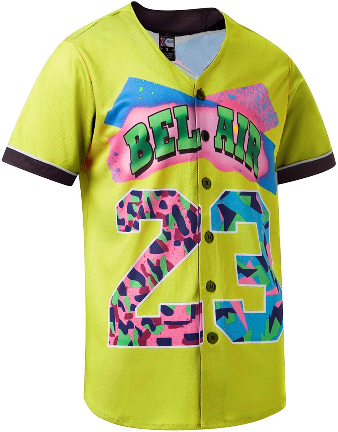 MOLPE 90s Hip Hop Clothing for Men and Women, Unisex Bel Air 23 Baseball Jersey, Mens Printed Urban Shirts for Party