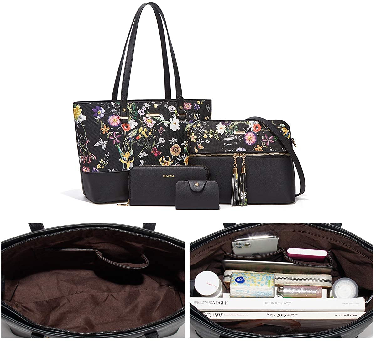 Women Fashion Handbags Wallet Tote Bag Shoulder Bag Top Handle Satchel Purse Set 4pcs