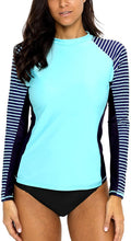 
                        
                          將圖片載入圖庫檢視器 CharmLeaks Women's Long Sleeve Rashguard UPF 50 Sun Protection Swimsuit Top Striped Swim Shirts
                        
                      