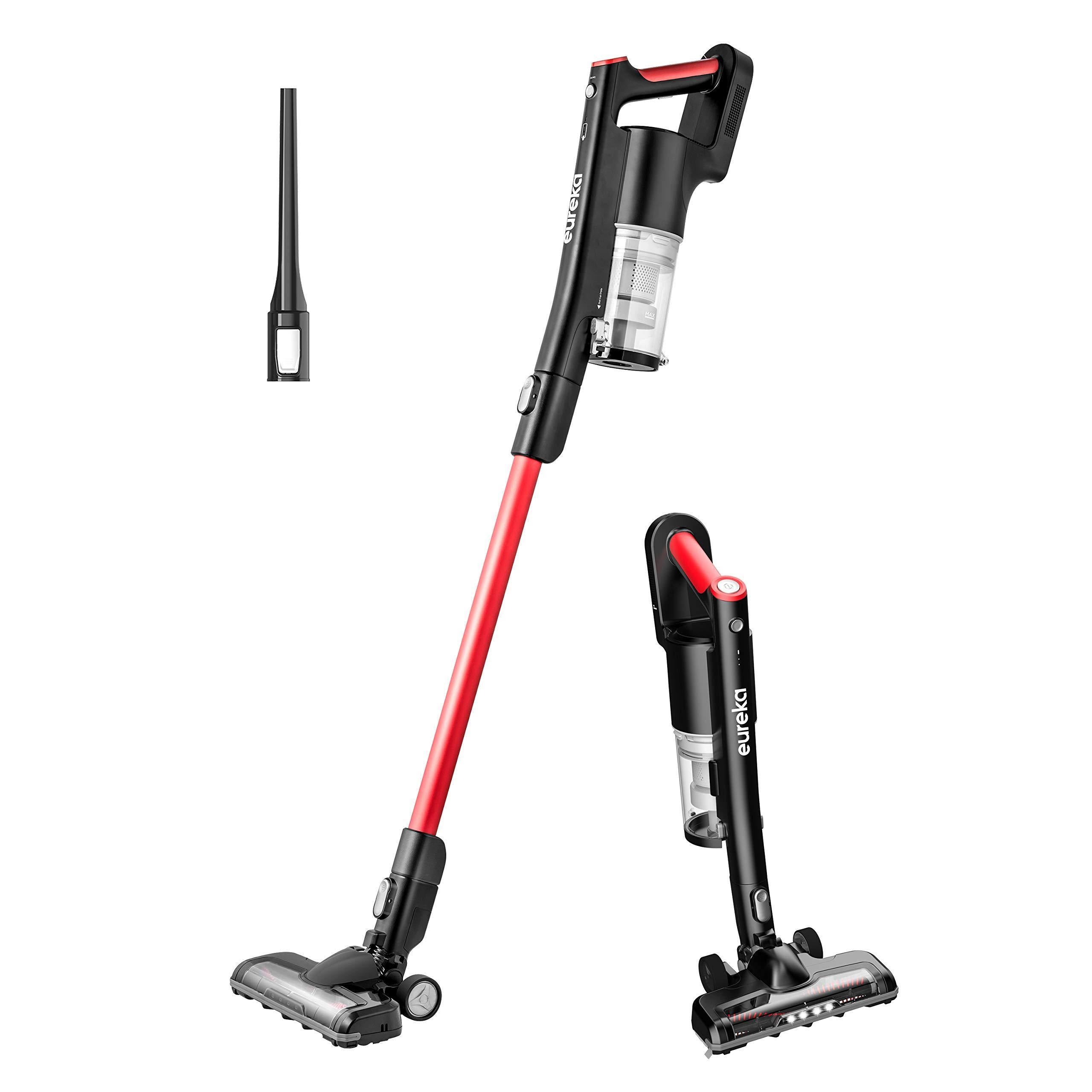 EUREKA Cordless Vacuum Cleaner, Hight Efficiency for All Carpet and Hardwood Floor LED Headlights, Convenient Stick and Handheld Vac, Basic Red - JOY2ESpree