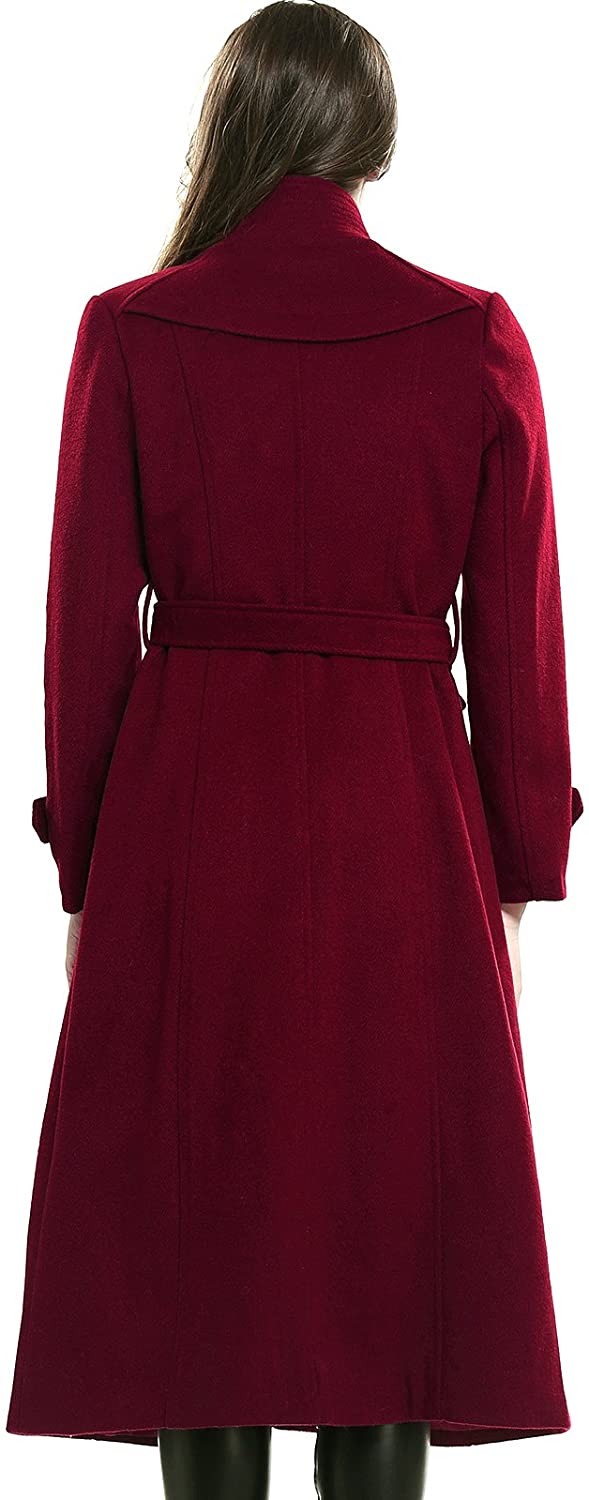 Escalier Women's Wool Trench Coat Winter Double-Breasted Jacket with Belts