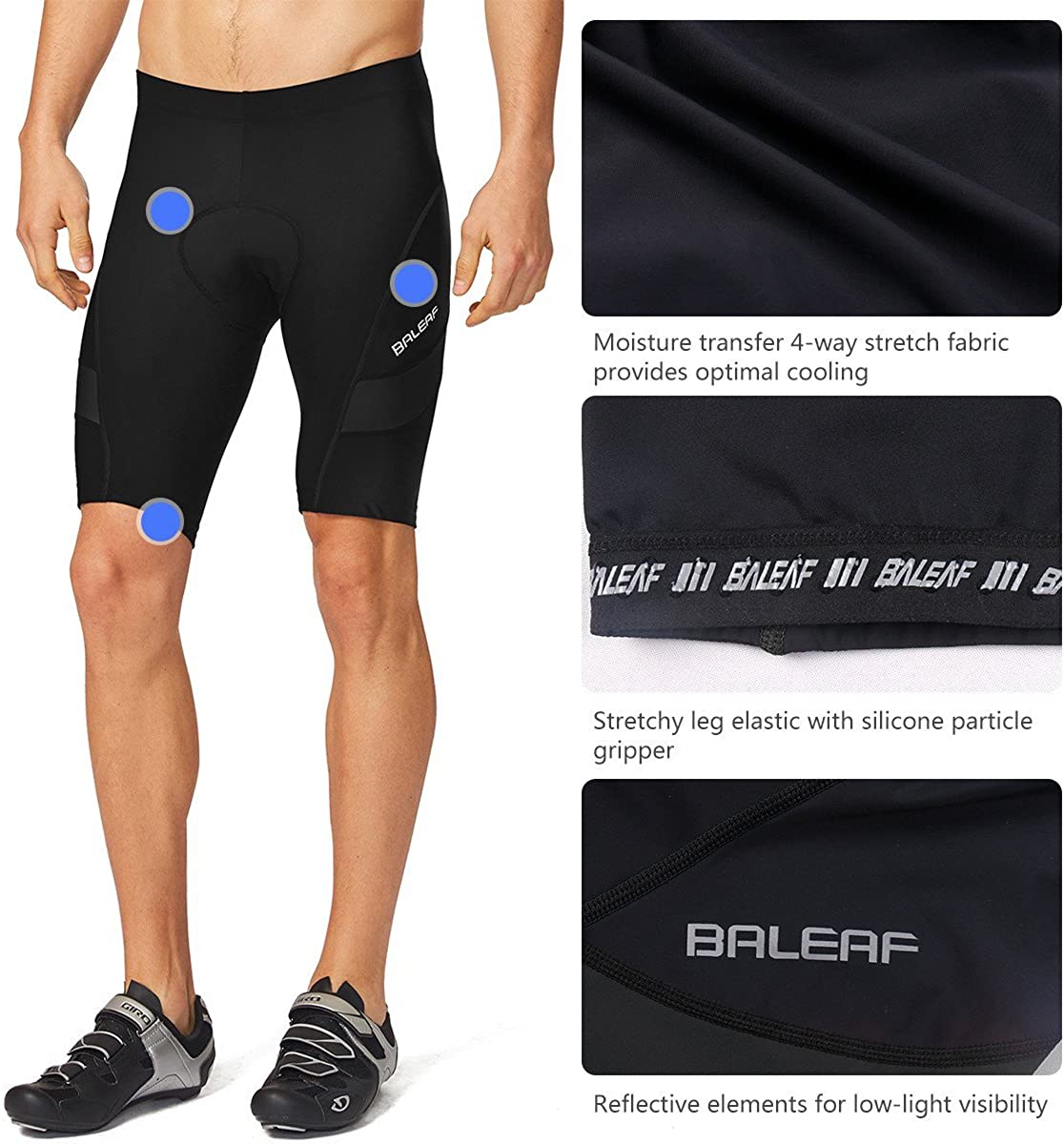 BALEAF Men's Bike Shorts Padded Cycling Bicycle Road Bike Tights Biker Pockets UPF 50+