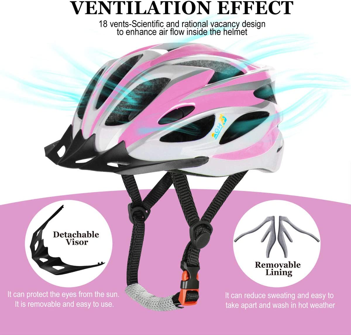 AGH Adult Adjustable Helmet,CPSC Certified for Mountain Road Bicycle Helmet with Detachable Visor for Men Women