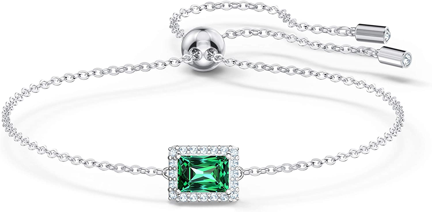 SWAROVSKI Women's Angelic Rectangular Jewelry Collection, Rhodium Finish, Green Crystals, Clear Crystals - JOY2ESpree