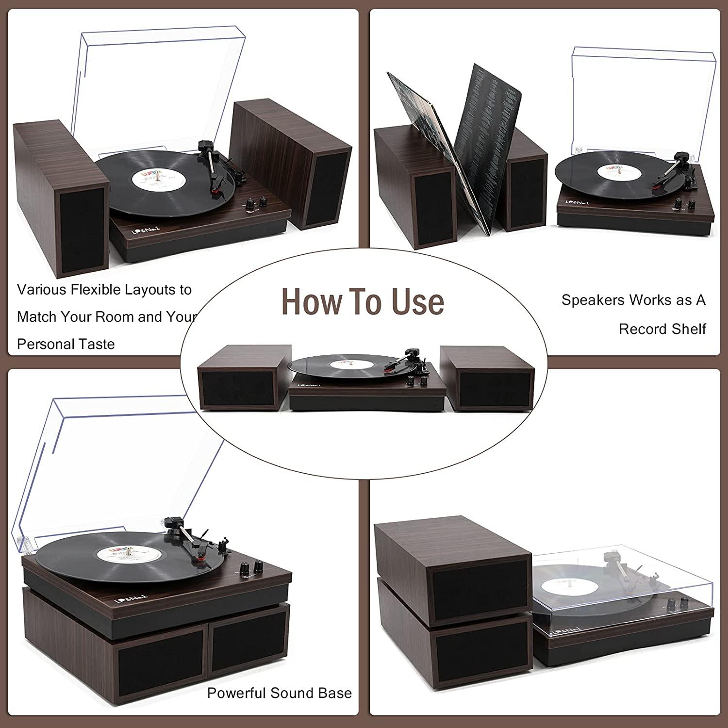 LP&No.1 Retro Bluetooth Record Player with Stereo External Speakers - JOY2ESpree