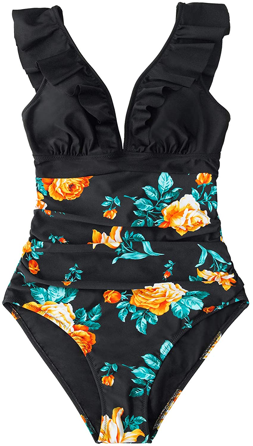 CUPSHE Women's V Neck One Piece Swimsuit Ruffled Lace Up Monokini