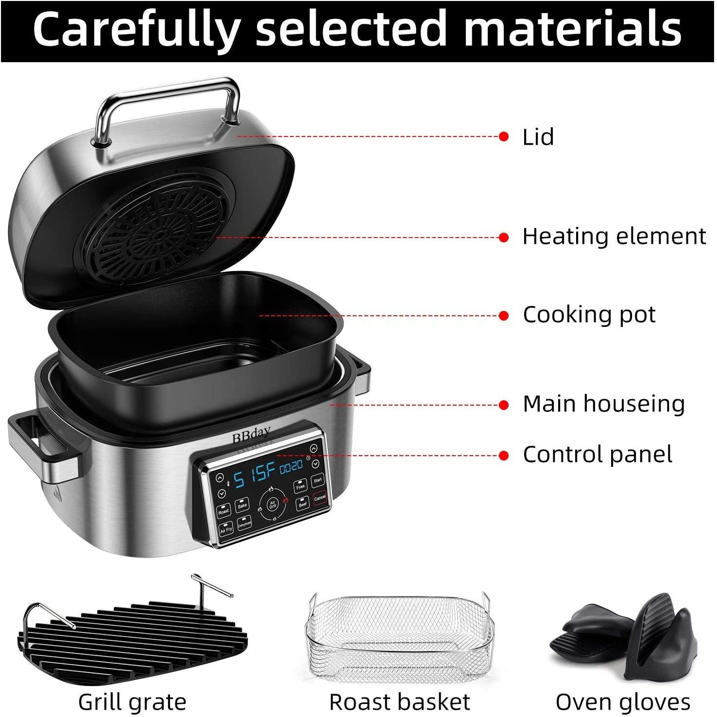 BBday 6.5 QT Air Fryer,10-in-1 Smokeless Indoor Electric Grill with Air Fryer,Roast,Bake and Dehydrate - JOY2ESpree