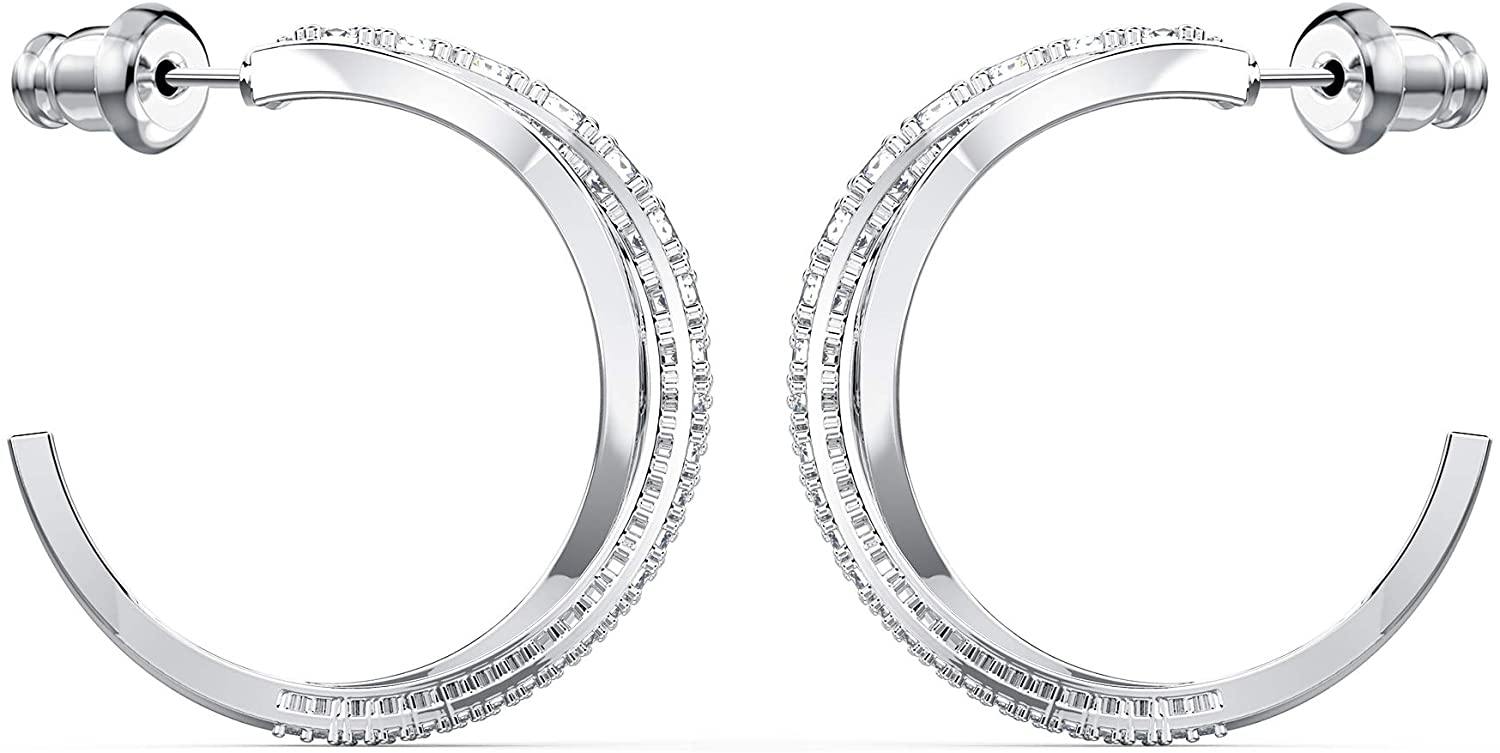 SWAROVSKI Women's Twist Hoop Earrings Collection, Rhodium Finish, Blue Crystals, Clear Crystals - JOY2ESpree