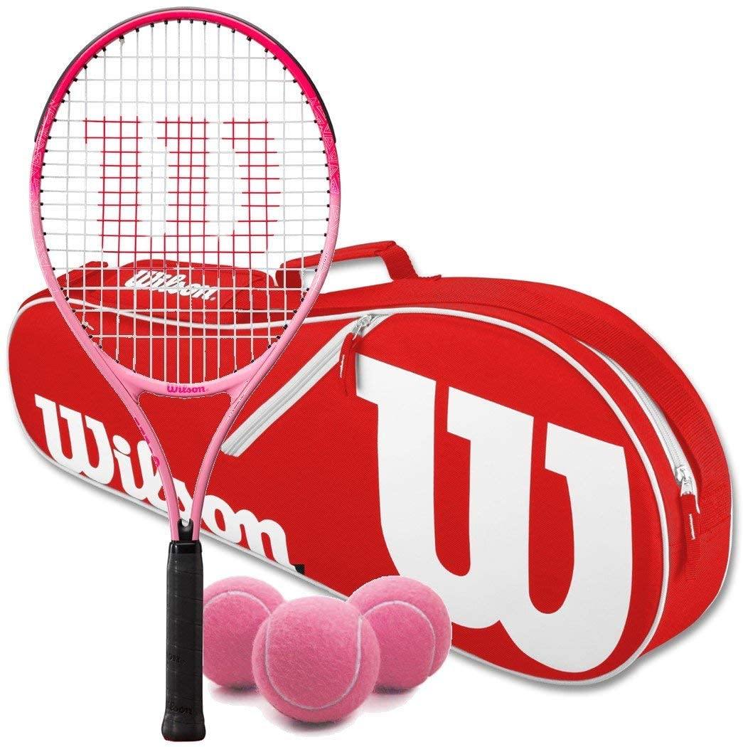 Wilson Burn Pink Junior Tennis Racquet Bundled with a Advantage II Racquet Holder and a Can of Pink Tennis Balls - JOY2ESpree
