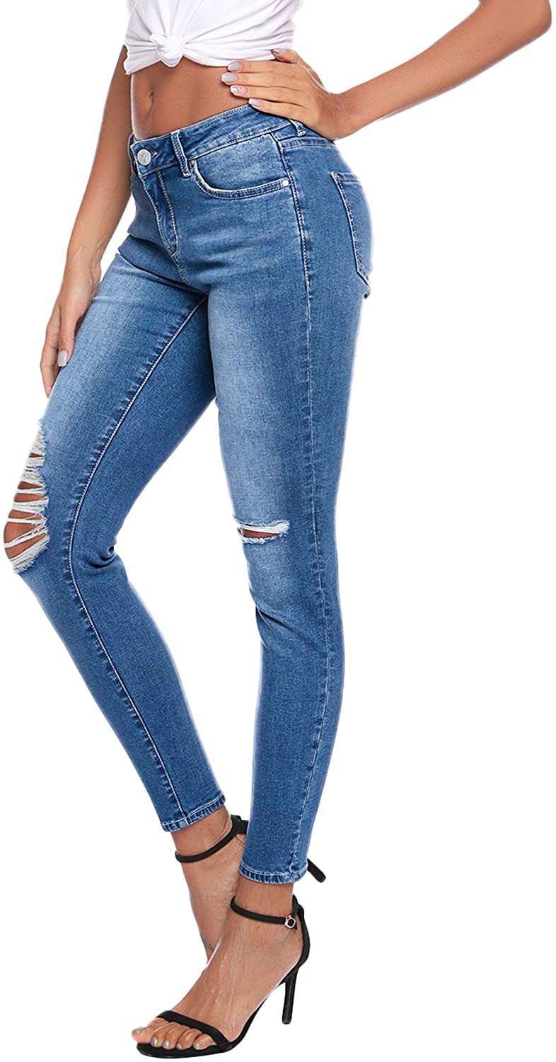 Resfeber Women's Ripped Boyfriend Jeans Cute Distressed Jeans Stretch Skinny Jeans with Hole