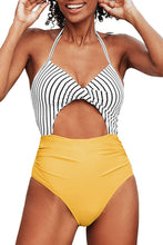 
                        
                          Load image into Gallery viewer, CUPSHE Women's Black Floral Print Halter Cutout High Waist One Piece Swimsuit
                        
                      