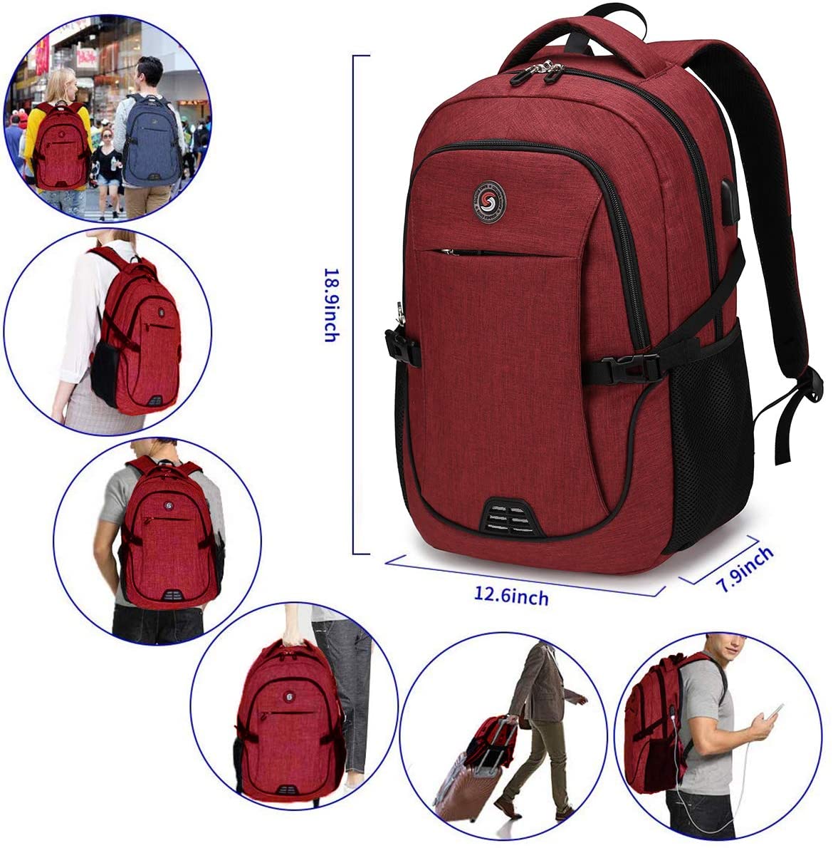 SHRRADOO Durable Anti Theft Laptop Backpack Travel Backpacks Bookbag