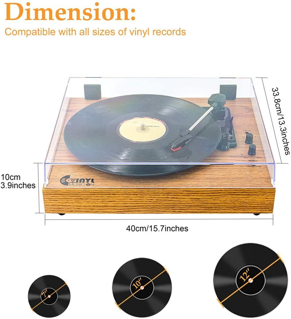 Retro Record Player for 33/45/78 RPM Vinyl Records,Bluetooth Belt-Drive Turntable - JOY2ESpree