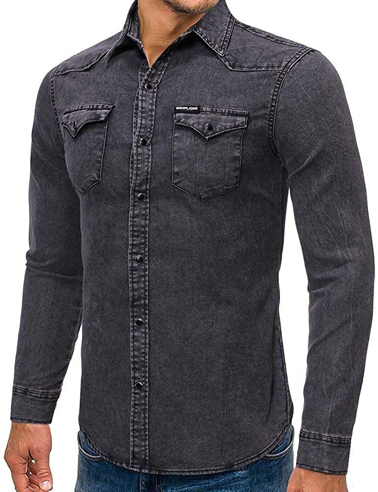 Cloudstyle Men's Regular Fit Button Down Casual Denim Shirts Long Sleeve Jean Shirts