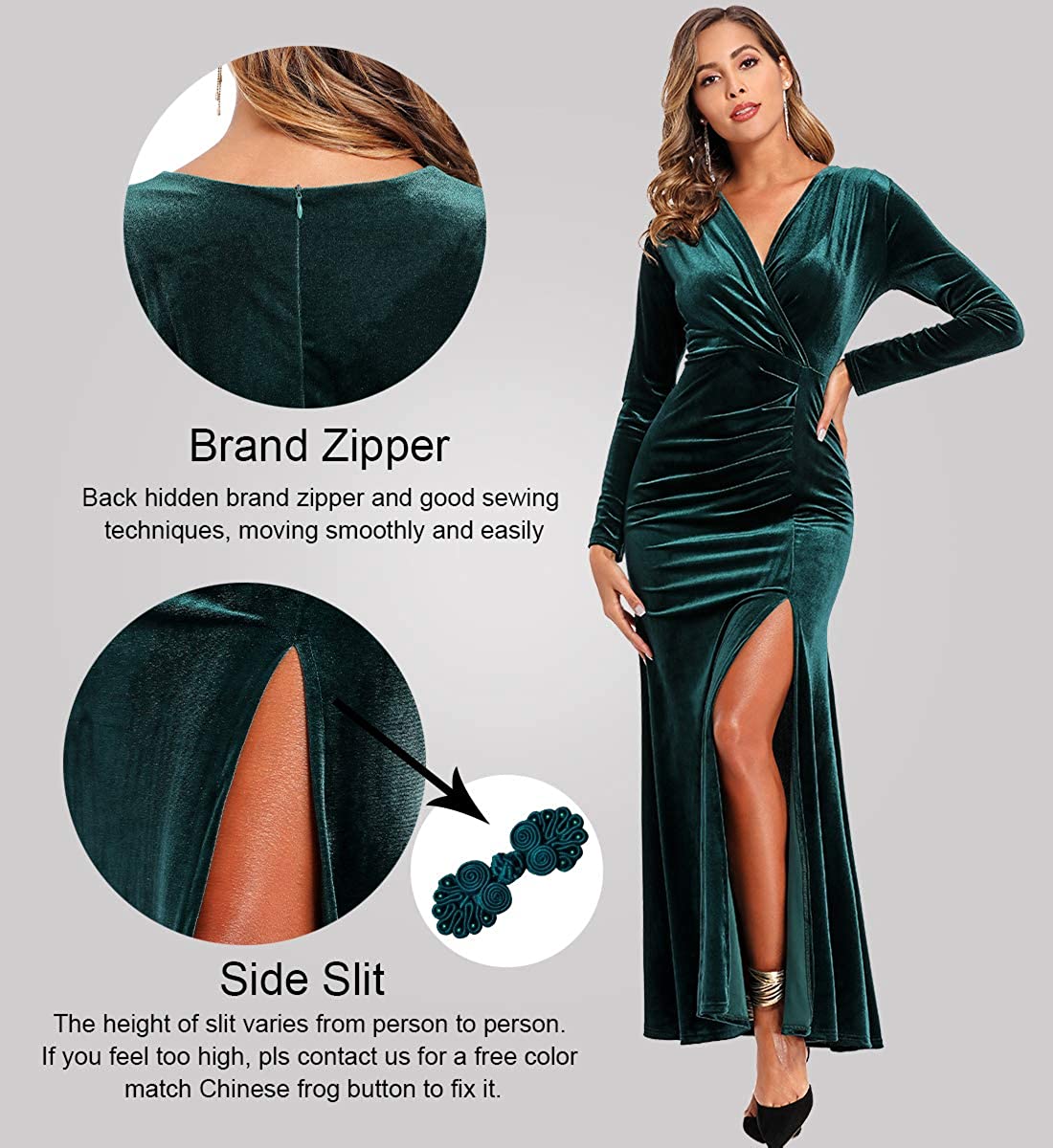 Ababalaya Long Sleeve Wrap Velvet Long Formal Dresses Cocktail Dress
