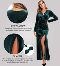 
                        
                          Load image into Gallery viewer, Ababalaya Long Sleeve Wrap Velvet Long Formal Dresses Cocktail Dress
                        
                      