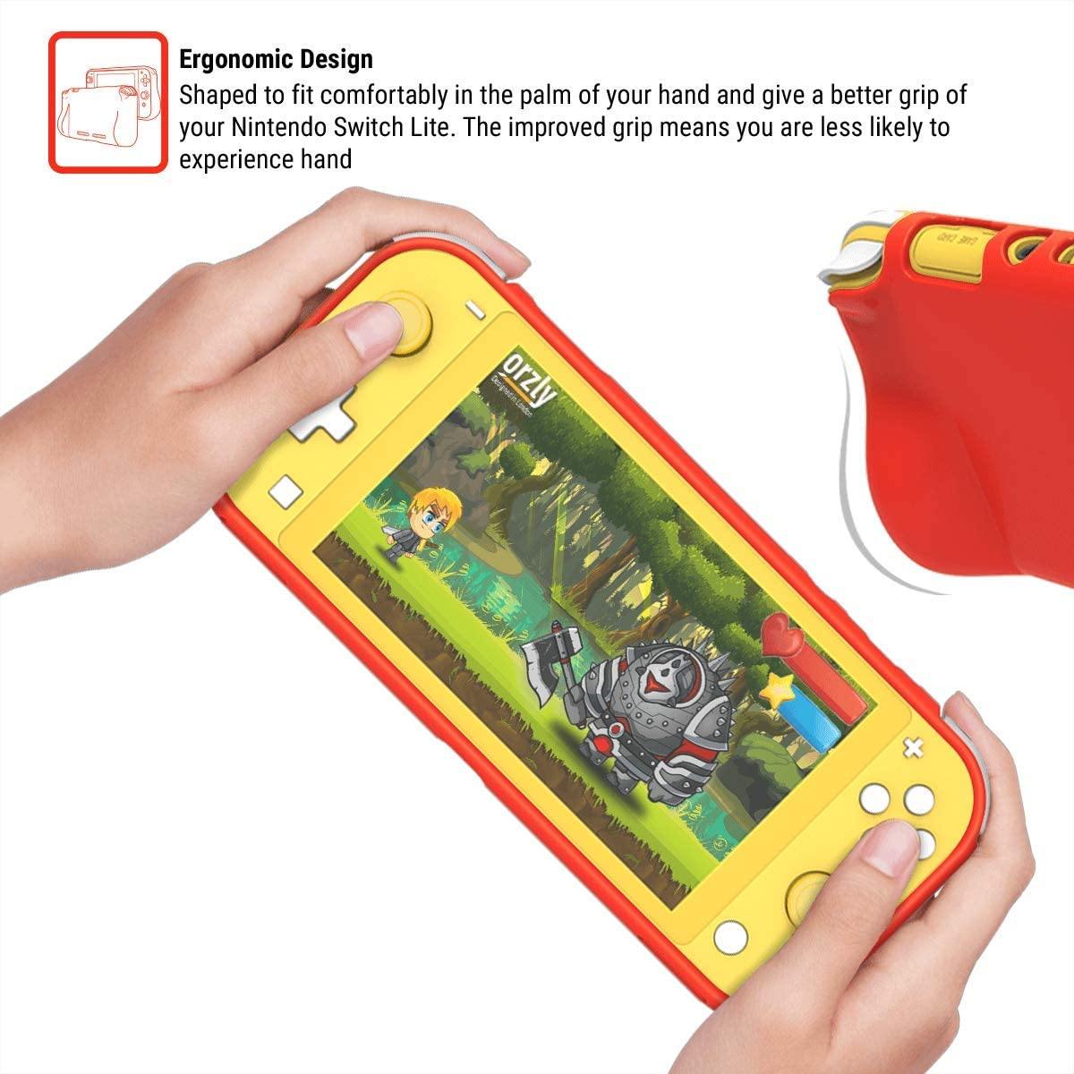 Orzly Grip Case for Nintendo Switch Lite – Case with Comfort Padded Hand Grips, Kickstand, Pack of Thumb Grips - Turquoise Blue - JOY2ESpree