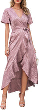 
                        
                          Load image into Gallery viewer, Miessial Women's Summer Chiffon V Neck Ruffle Maxi Dress Polka Dot Long Beach Wrap Dress
                        
                      