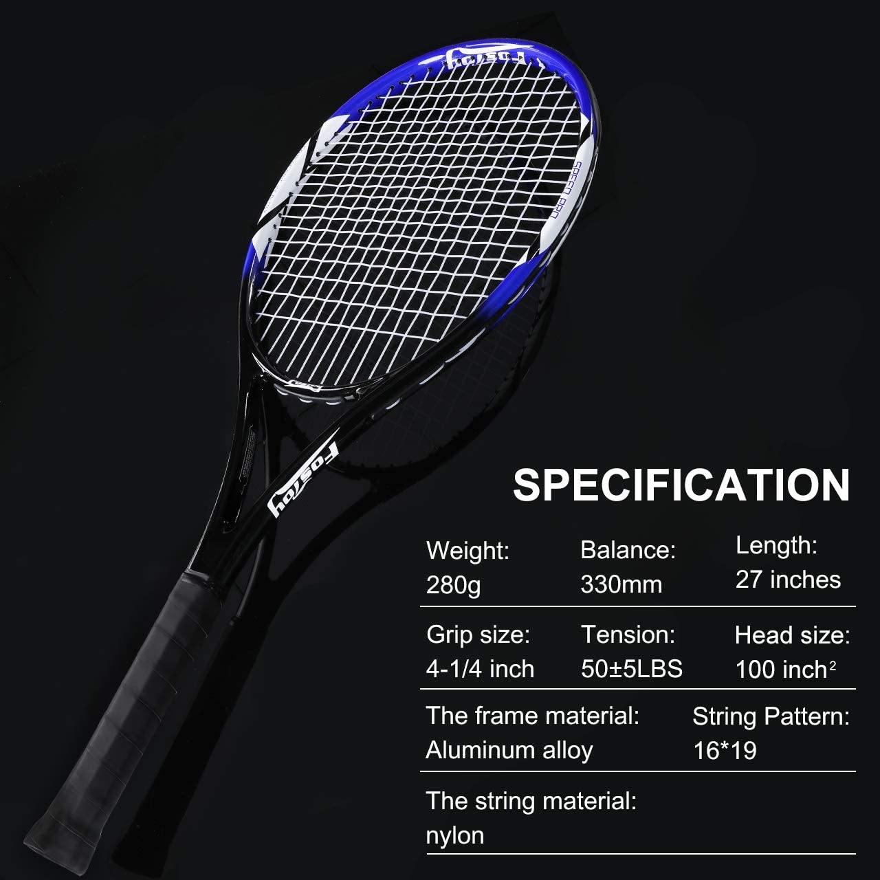 Fostoy Adult Recreational Tennis Racket, 27 inch Tennis Racquet with Carry Bag, Professional Tennis Racket, Good Control Grip, Vibration Dampe - JOY2ESpree