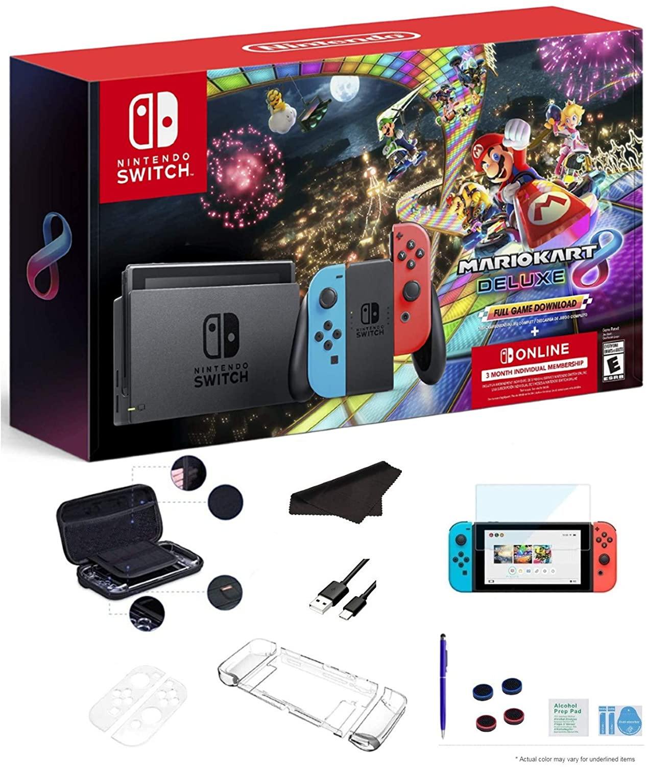 Newest Nintendo Switch Console with Neon Blue and Neon Red Joy-Con + Mario Kart 8 Deluxe - JOY2ESpree