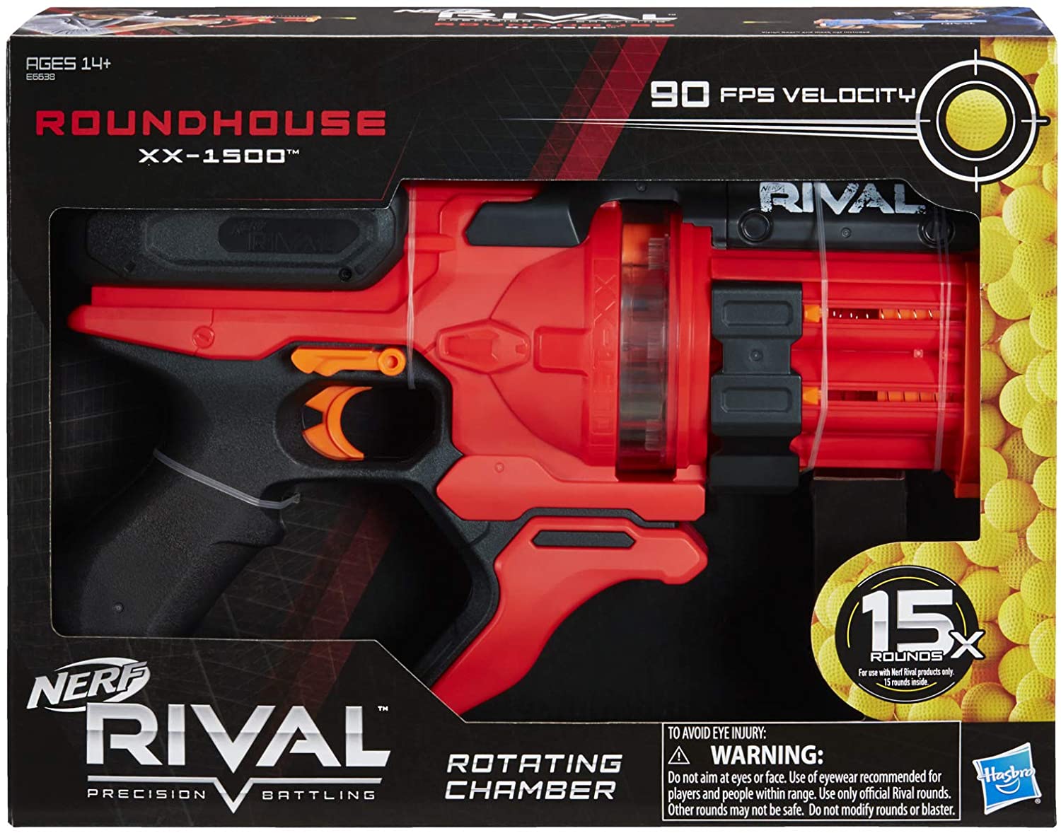 NERF Rival Roundhouse XX-1500 Red Blaster -- Clear Rotating Chamber Loads Rounds into Barrel -- 5 Integrated Magazines, 15 Rival Rounds