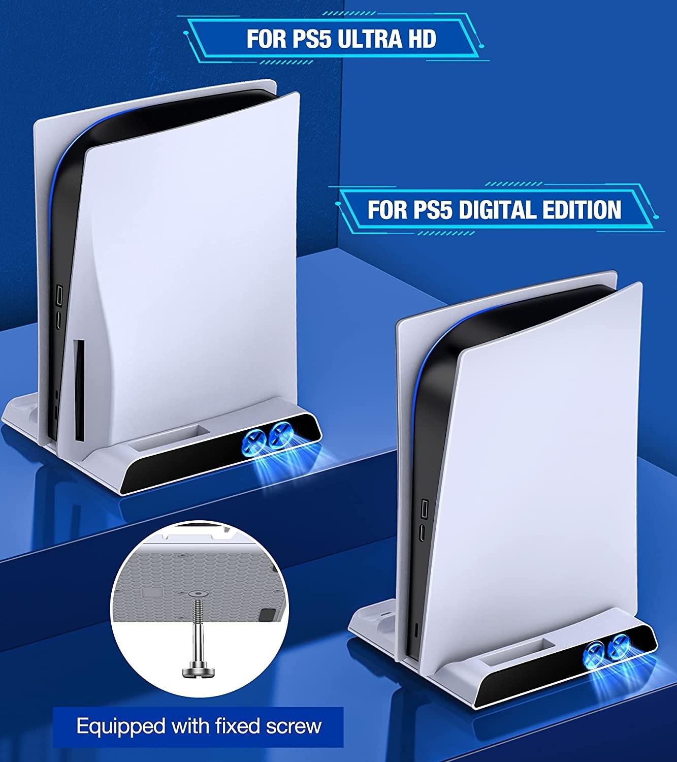 PS5 Accessories Stand Cooling Fan, PS5 Stand with Cooling Fan And Controller Charger Station for Playstation 5 Console - JOY2ESpree