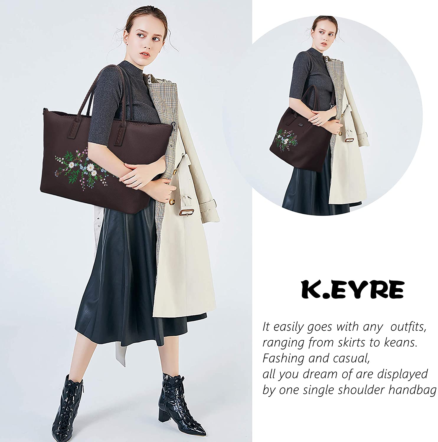 K.EYRE Women's Soft Faux Leather Tote Bag Purse Handbags Wallet Tote Shoulder Bag Purse Large Capacity
