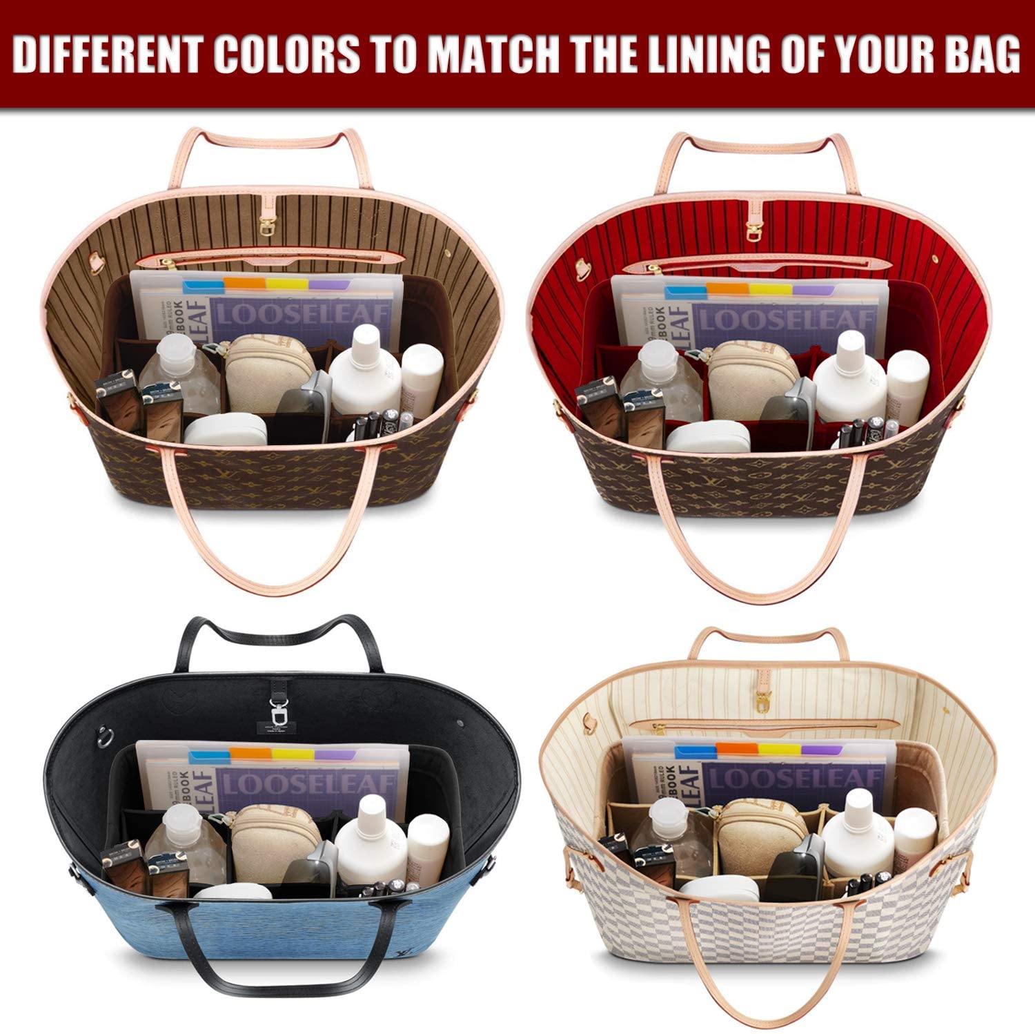 Purse Organizer Insert Felt Bag Organizer Handbag Organizer Insert for Tote fits LV Speedy Neverfull Longchamp, Grey, Medium (Medium, Pink)
