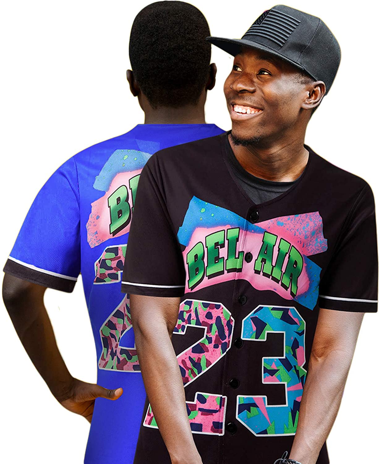 MOLPE 90s Hip Hop Clothing for Men and Women, Unisex Bel Air 23 Baseball Jersey, Mens Printed Urban Shirts for Party