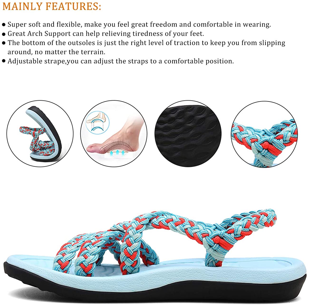 MEGNYA Women's Comfortable Walking Sandals with Arch Support Waterproof for Walking/Hiking/Travel/Wedding/Water Spot/Beach
