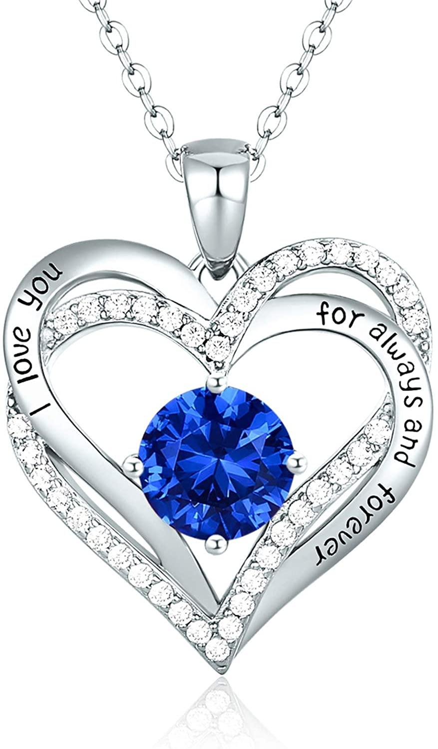 CDE Forever Love Heart Women Necklace 925 Sterling Silver Rose Gold Plated Birthstone Pendant Necklaces for Women - JOY2ESpree
