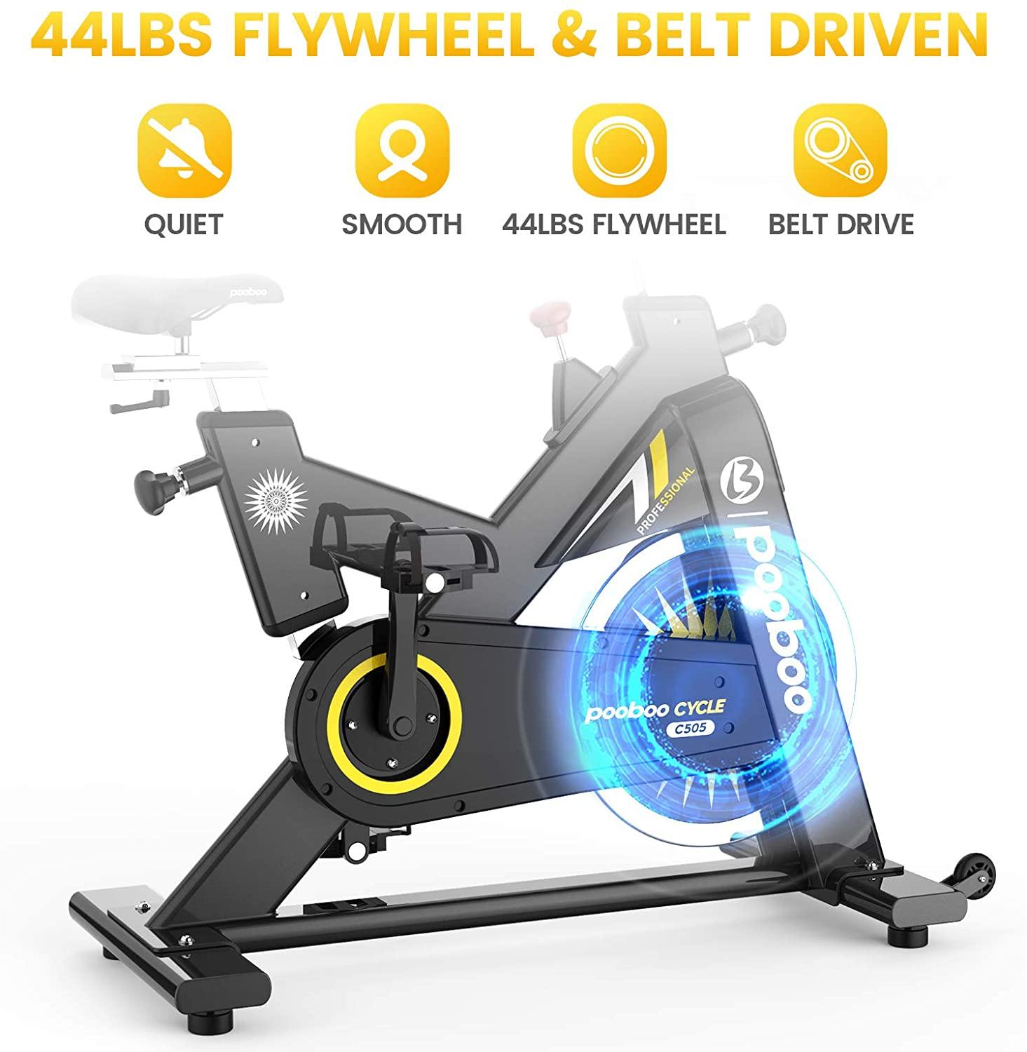 pooboo Exercise Bike Indoor Cycling Bike Stationary Bike-Belt Drive Cardio Bike with 44LBS Flywheel - JOY2ESpree