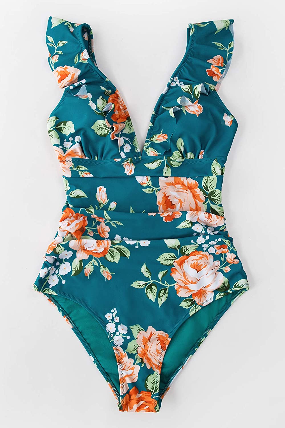 CUPSHE Women's V Neck One Piece Swimsuit Ruffled Lace Up Monokini