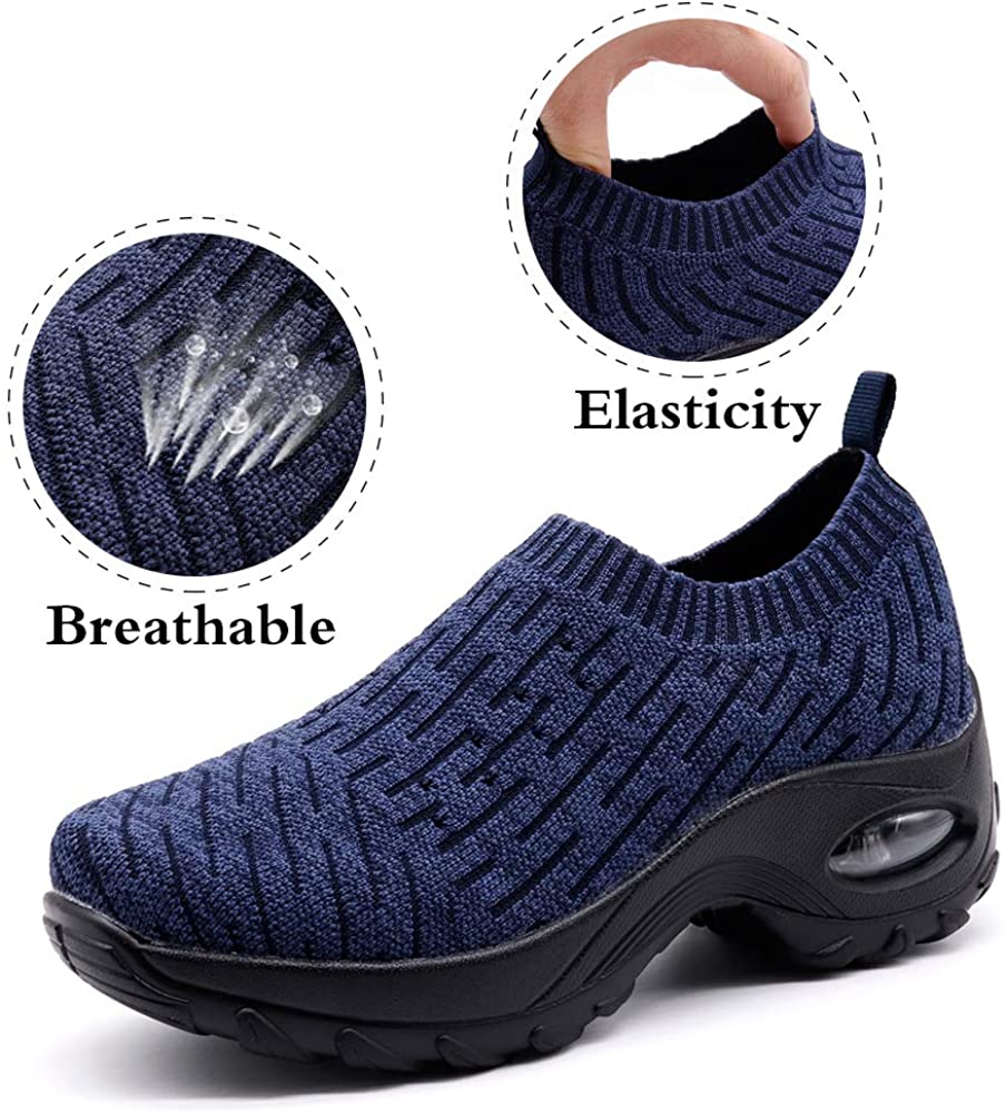 STQ Slip On Breathe Mesh Walking Shoes Women Fashion Sneakers Comfort Wedge Platform Loafers