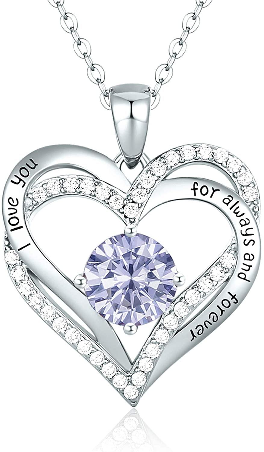 CDE Forever Love Heart Women Necklace 925 Sterling Silver Rose Gold Plated Birthstone Pendant Necklaces for Women - JOY2ESpree