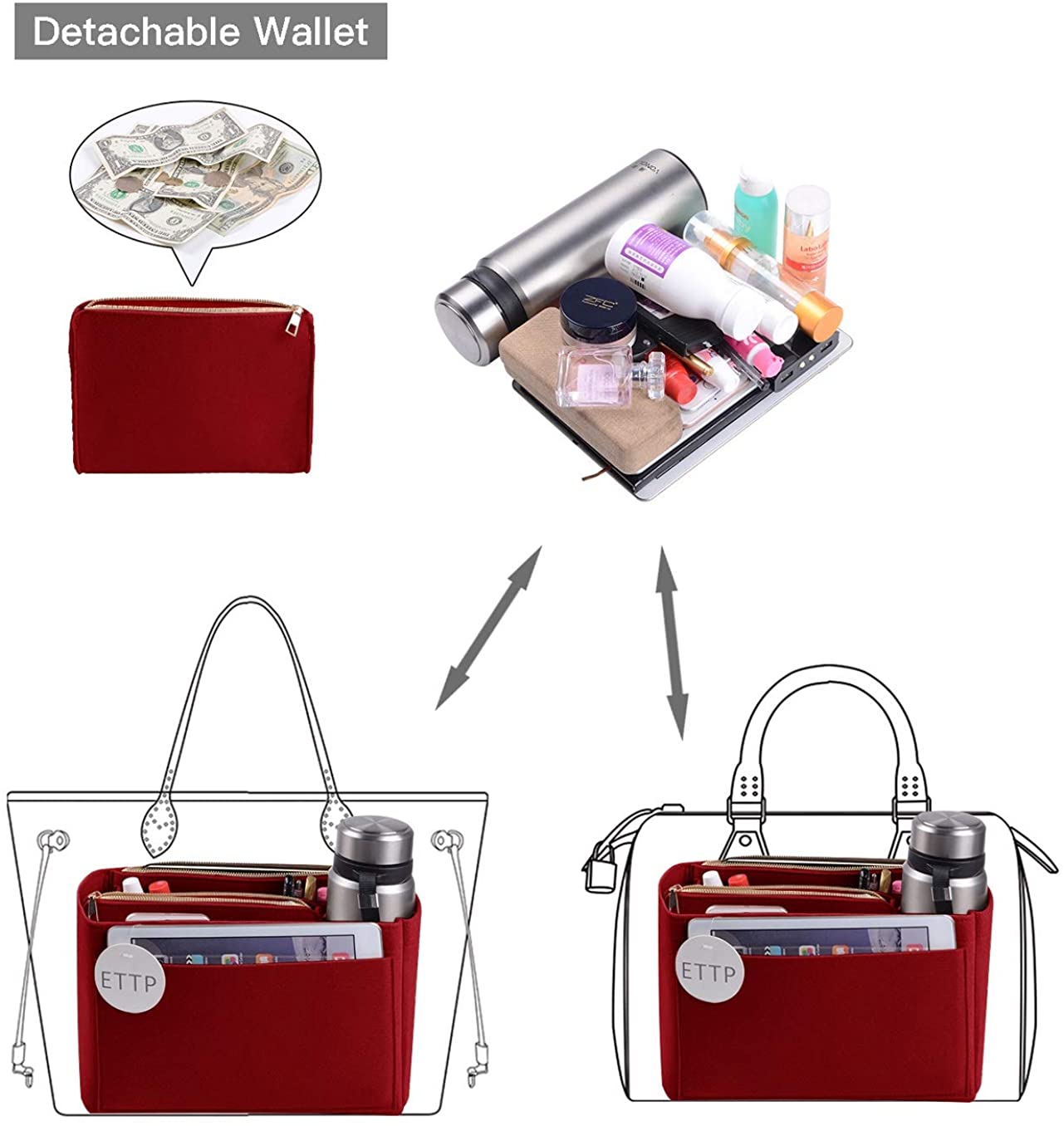 Purse Organizer, Felt Bag Organizer Insert Purse Organizer For LV Speedy, Neverfull, Tote, Handbag,Shaper 3 Sizes