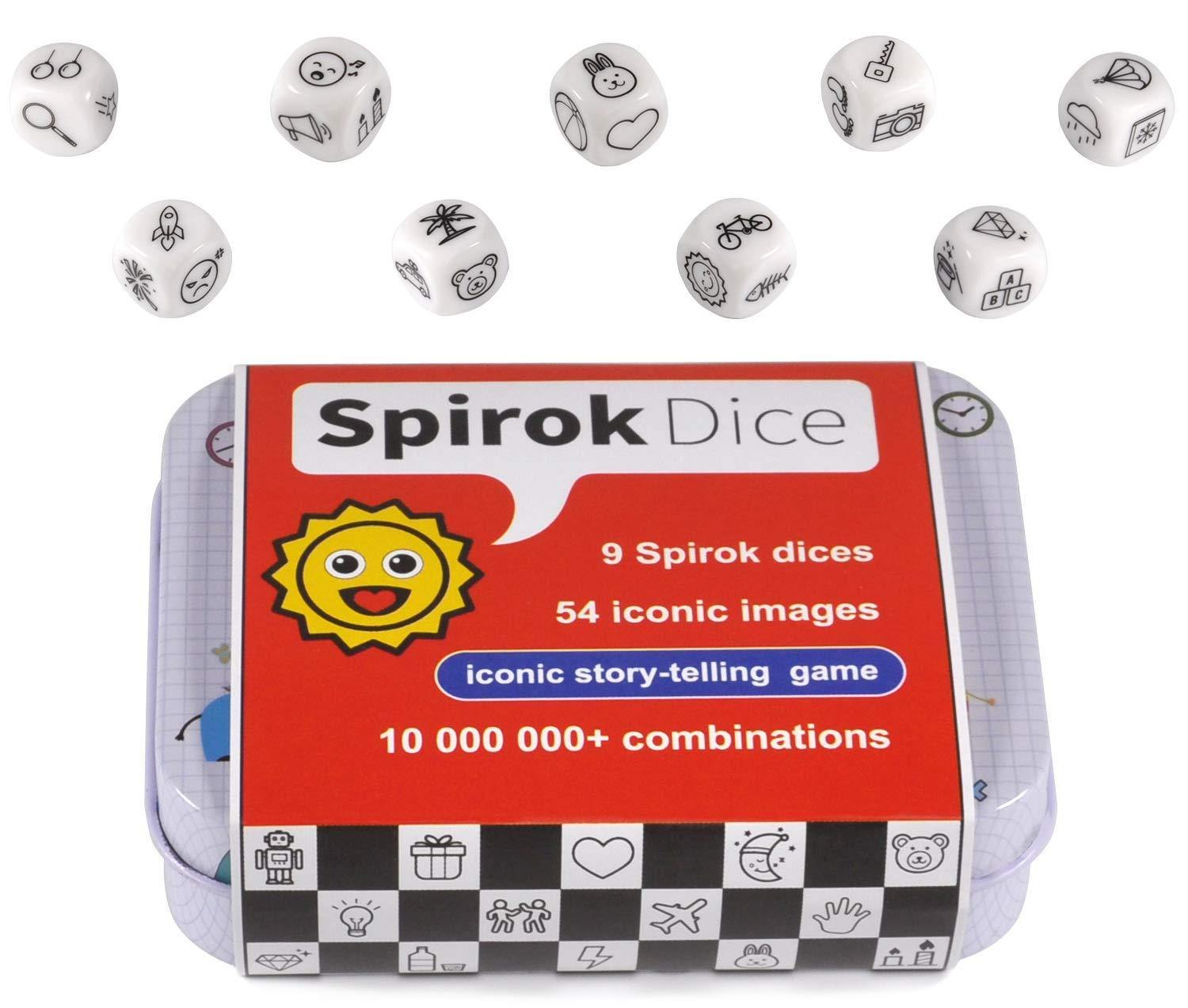 Spirok Story Telling Dice - 9 Cubes 54 Images with Storage Bag - for Infinite Storytelling - JOY2ESpree